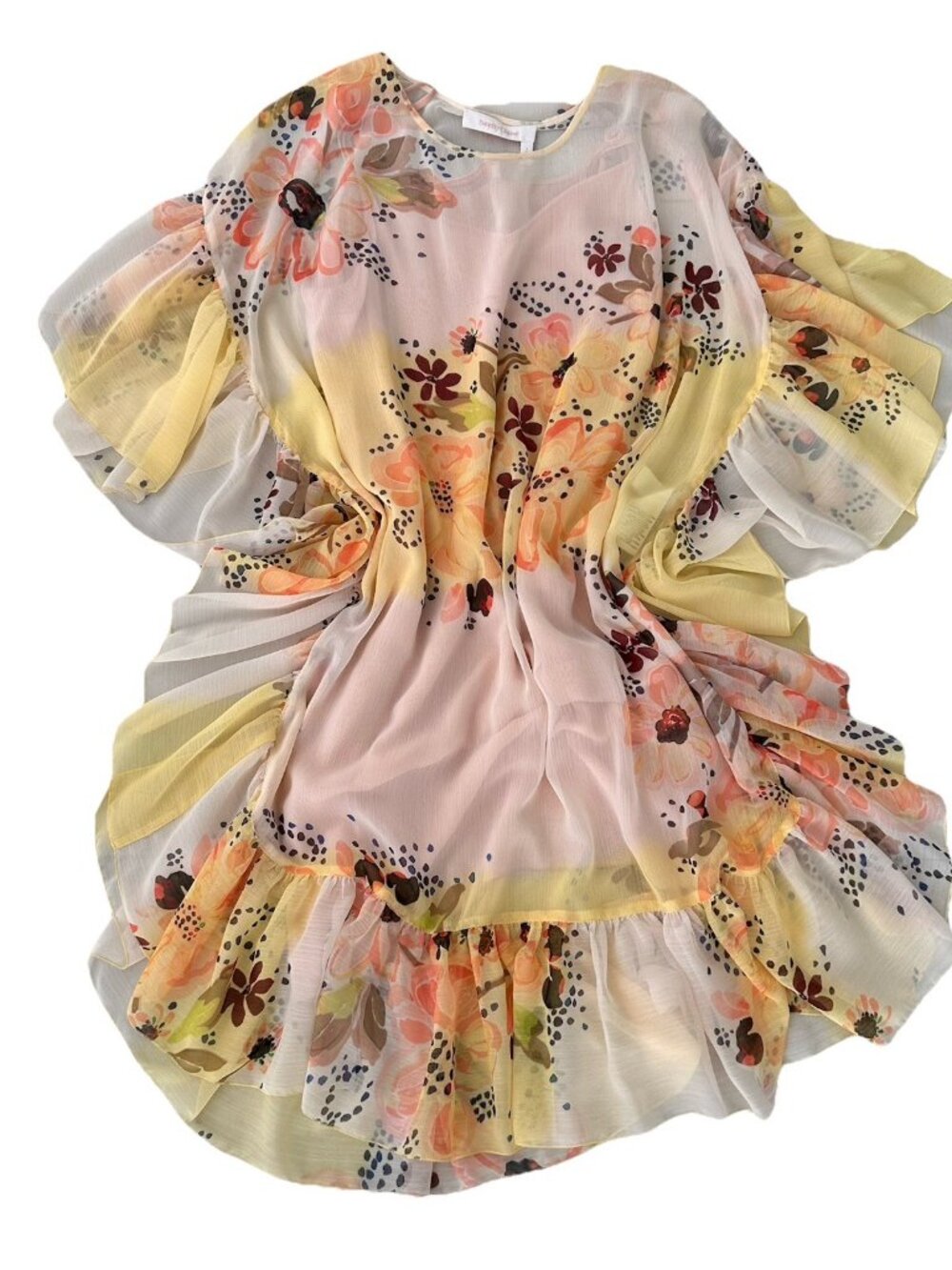 See by Chloe White Yellow Waterflower Dress Tunic Set Sz 40